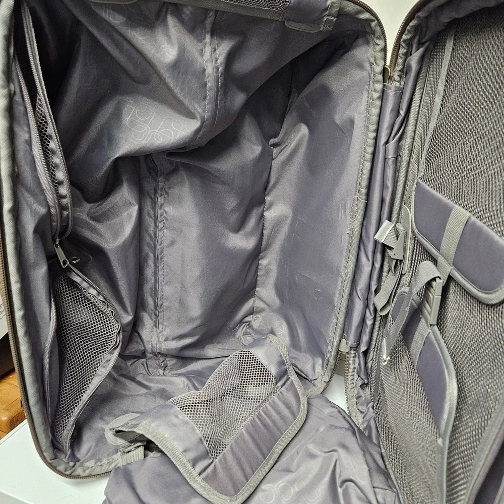 Delsey Rolling Suitcase Olive Green Grey Lightweight Hybrid Carry On Bag *